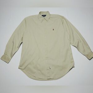 Vintage Polo‎ Ralph Lauren Khaki Yarmouth Shirt Mens Medium Long Sleeve